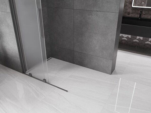 Mexen Velar, zuhany paraván tolóajtóval Walk-in 100 x 200 cm, 8 mm-es matt üveg, polírozott grafit, 871-100-000-33-95