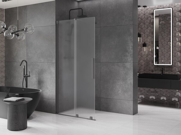 Mexen Velar, zuhany paraván tolóajtóval Walk-in 100 x 200 cm, 8 mm-es matt üveg, polírozott grafit, 871-100-000-33-95