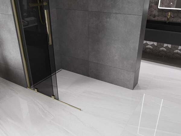 Mexen Velar, zuhany paraván tolóajtóval Walk-in 100 x 200 cm, 8mm szürke üveg, arany fényes, 871-100-000-43-50