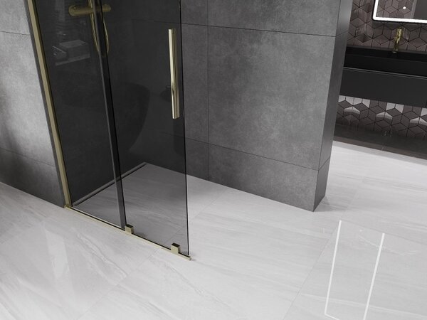 Mexen Velar, zuhany paraván tolóajtóval Walk-in 100 x 200 cm, 8mm szürke üveg, arany fényes, 871-100-000-43-50
