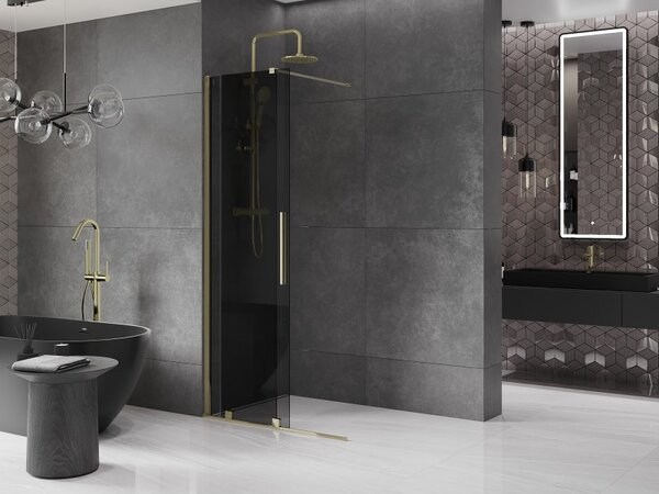 Mexen Velar, zuhany paraván tolóajtóval Walk-in 100 x 200 cm, 8mm szürke üveg, arany fényes, 871-100-000-43-50