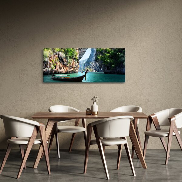 Hosszú hajó a tengerparton képe (120x50 cm)