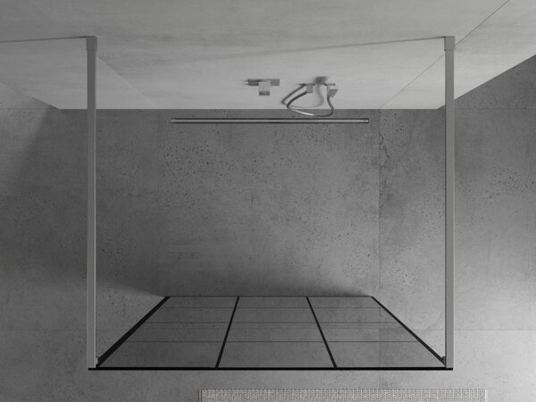 Mexen Kioto, átmenő zuhanyparaván 100 x 200 cm, 8mm átlátszó / fekete üvegminta, 2x króm stabilizáló távtartó, 800-100-002-01-77