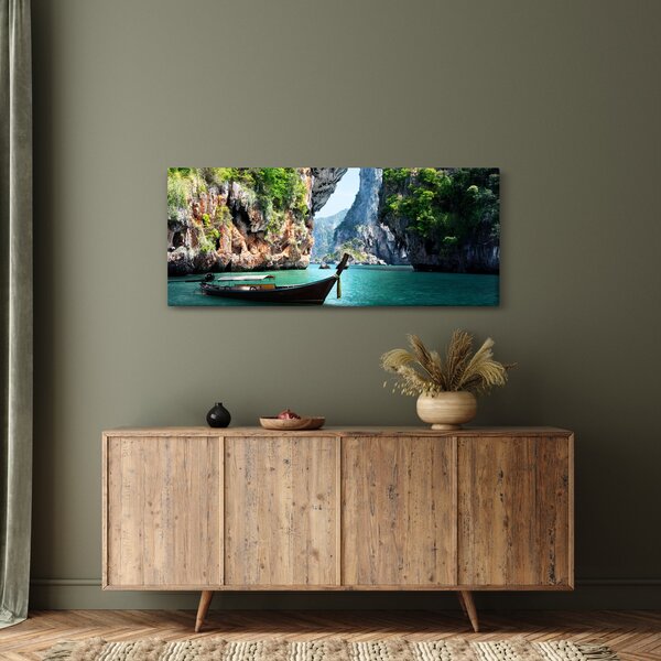 Hosszú hajó a tengerparton képe (120x50 cm)
