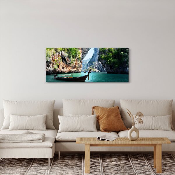 Hosszú hajó a tengerparton képe (120x50 cm)