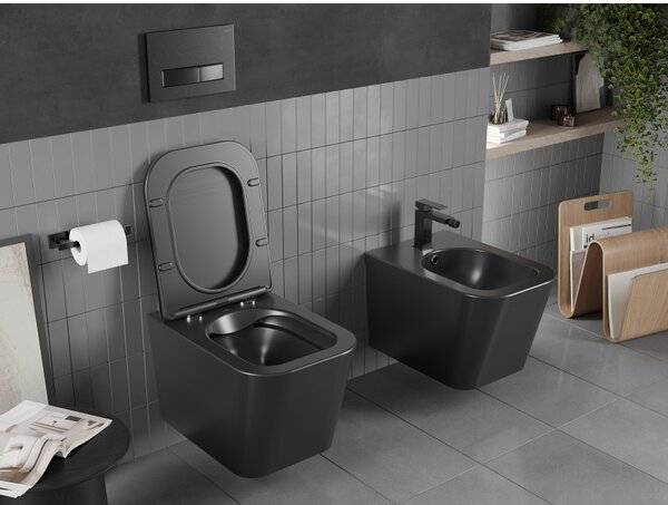 Mexen Teo fali WC Perem nélküli WC vékony ülőkével hőre keményedő, matt fekete - 30850685