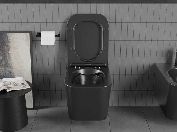 Mexen Teo fali WC Perem nélküli WC vékony ülőkével hőre keményedő, matt fekete - 30850685