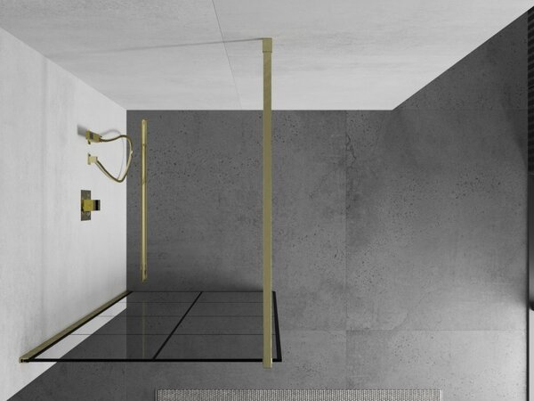 Mexen Kioto, Walk-In zuhany paraván 70 x 200 cm, 8 mm átlátszó üveg fekete mintás, arany matt profil, 800-070-101-55-77