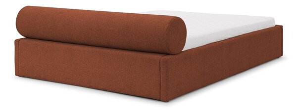 Terrakotta színű kárpitozott ágyneműtartós franciaágy ágyráccsal 140x200 cm Cille – Ropez