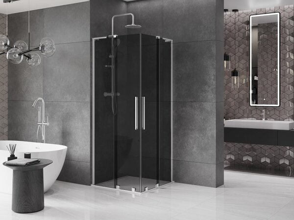 Mexen Velar L Duo, zuhanykabin tolóajtóval 80 x 80 cm, 8mm szürke üveg, króm, 871-080-080-02-43-01
