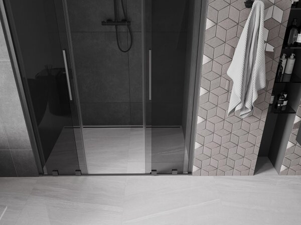 Mexen Velar Duo, tolózuhanyajtó nyitáshoz 140 cm, 8 mm szürke üveg, polírozott grafit, 871-140-000-42-66