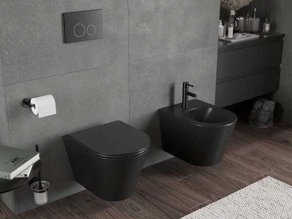 Mexen Rico, fali WC csésze 490x360x370 mm, Perem nélküli Tornado, matt fekete, 3372XX85T