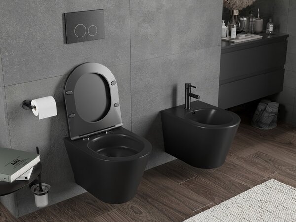 Mexen Rico, fali WC csésze 490x360x370 mm, Perem nélküli Tornado, matt fekete, 3372XX85T