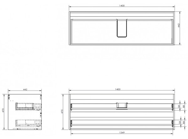 Mexen Box-A, fali szekrény 140 cm, 2 fiók, diófa, 91AX0-1400-470-2-86