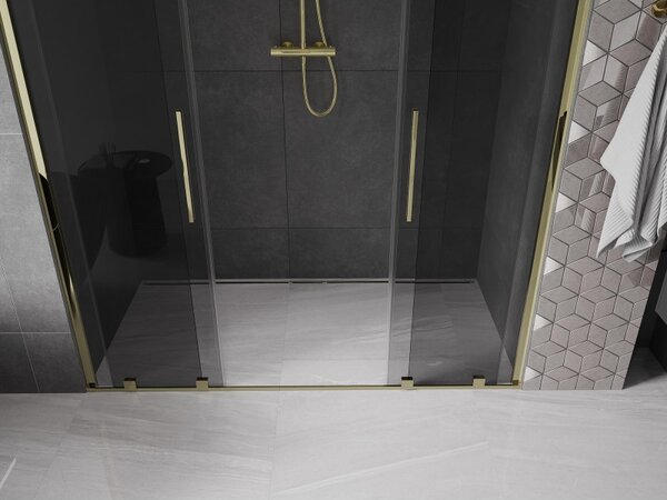 Mexen Velar Duo, tolózuhanyajtó 200 cm-es nyitáshoz, 8 mm-es szürke üveg, arany fényes, 871-200-000-42-50