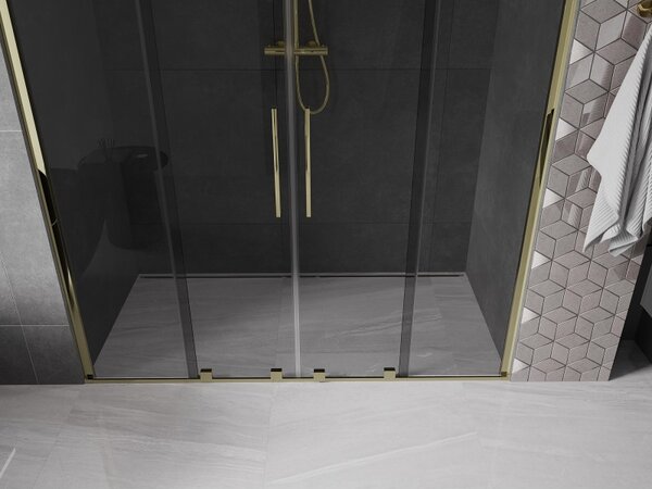 Mexen Velar Duo, tolózuhanyajtó 200 cm-es nyitáshoz, 8 mm-es szürke üveg, arany fényes, 871-200-000-42-50