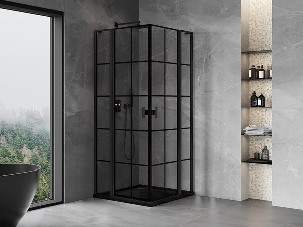 Mexen, Mexen Mist L Duo zsanéros zuhanykabin 95 x 95 cm, fekete ráccsal - 8A4L-095L-095P-70-77