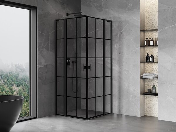 Mexen, Mexen Mist L Duo zsanéros zuhanykabin 95 x 95 cm, fekete ráccsal - 8A4L-095L-095P-70-77
