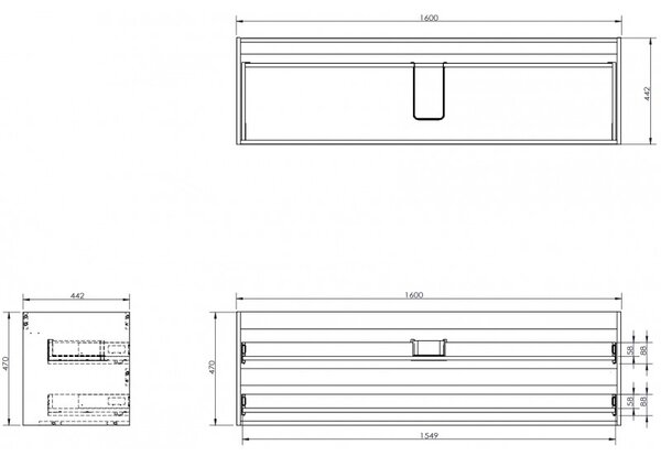 Mexen Box-A, fali szekrény 160 cm, 2 fiók, fényes fehér, 91AX0-1600-470-2-00