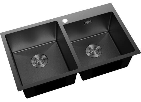 Mexen Xorin, 2 rekeszes rozsdamentes mosogató 780 x 450 mm, fekete, méhsejtmintás, 6441782000-70HC