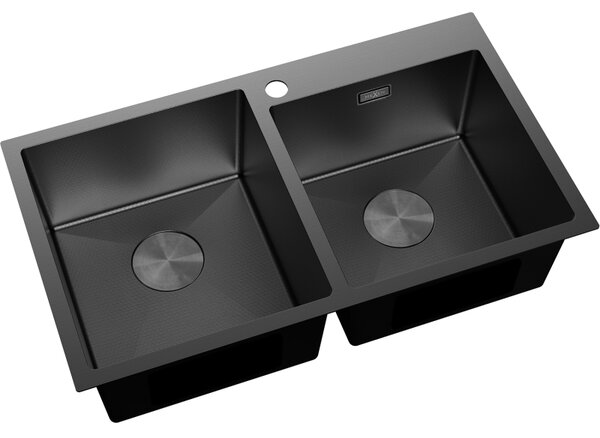 Mexen Xorin, 2 rekeszes rozsdamentes mosogató 780 x 450 mm, fekete, méhsejtmintás, 6441782000-70HC