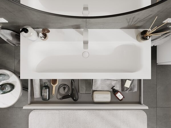 Mexen Orio, fürdőszobaszekrény 120 cm Vela mosdóval, 2 fiókkal, matt fehér, 91A10-12047-2-BFF01-W23M01