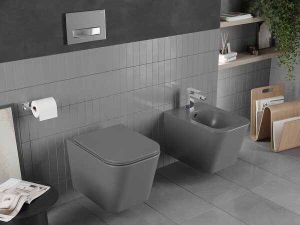 Mexen Teo WC Rimless WC lappal vékony, hőre keményedő, sötétszürke matt, 30854071