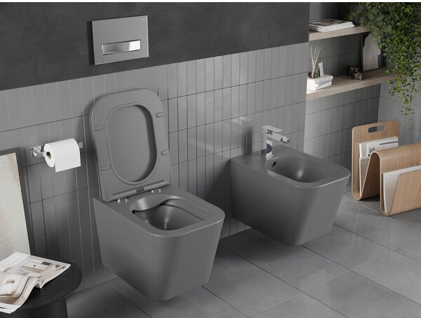 Mexen Teo WC Rimless WC lappal vékony, hőre keményedő, sötétszürke matt, 30854071
