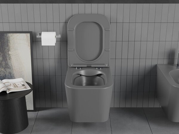 Mexen Teo WC Rimless WC lappal vékony, hőre keményedő, sötétszürke matt, 30854071