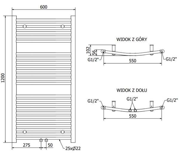 Mexen Ares, fűtőelem 1200x600 mm, 490 W, króm, W102-1200-600-00-01
