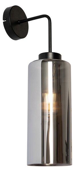 Art Deco wandlamp zwart met smoke glas - Laura