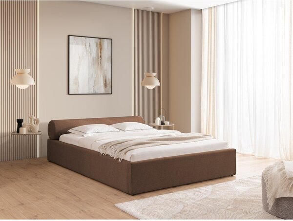Barna kárpitozott ágyneműtartós franciaágy ágyráccsal 160x200 cm Cille – Ropez