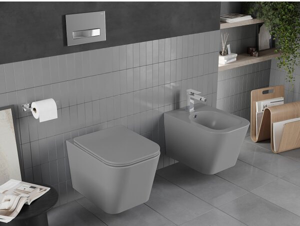 Mexen Teo WC Rimless WC lappal vékony, hőre keményedő, világosszürke matt, 30854061