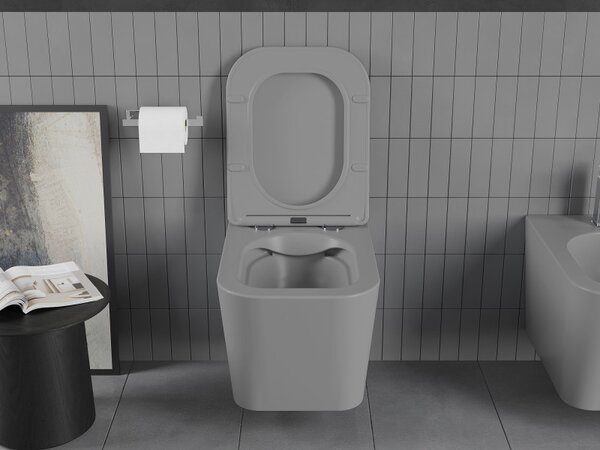 Mexen Teo WC Rimless WC lappal vékony, hőre keményedő, világosszürke matt, 30854061