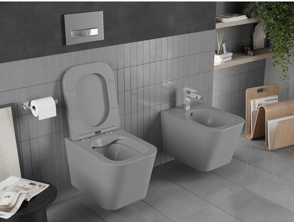 Mexen Teo WC Rimless WC lappal vékony, hőre keményedő, világosszürke matt, 30854061