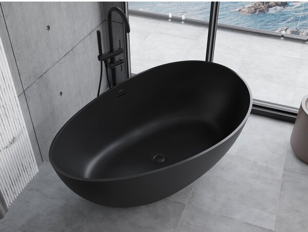 Mexen Parma, szabadon álló konglomerátum kád 160 x 95 cm, fekete matt, 57231609570