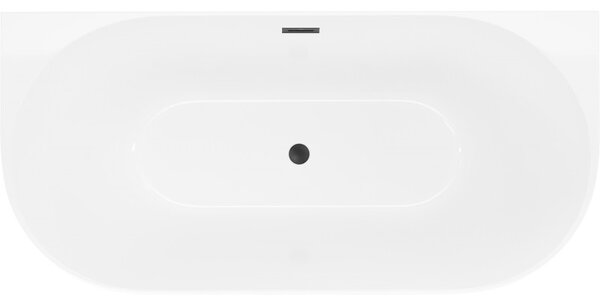 Mexen Oval Slim, szabadon álló fali kád 170 x 80 cm, fényes fehér, matt fekete túlfolyóval, 52661708000-70