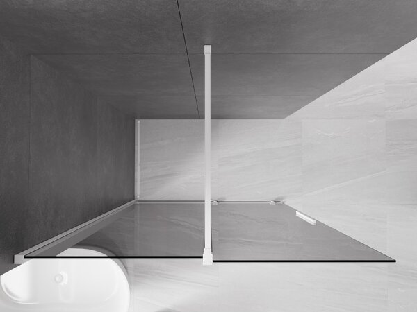 Mexen Velar, zuhany paraván tolóajtóval Walk-in 130 x 200 cm, 8mm szürke üveg, fehér matt, 871-130-000-43-20