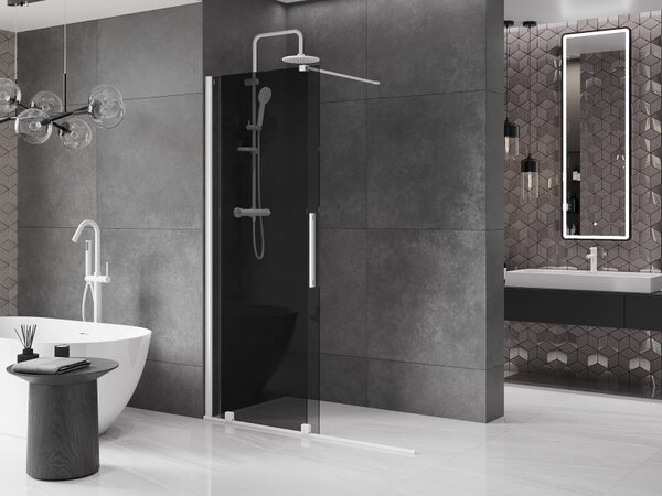 Mexen Velar, zuhany paraván tolóajtóval Walk-in 130 x 200 cm, 8mm szürke üveg, fehér matt, 871-130-000-43-20