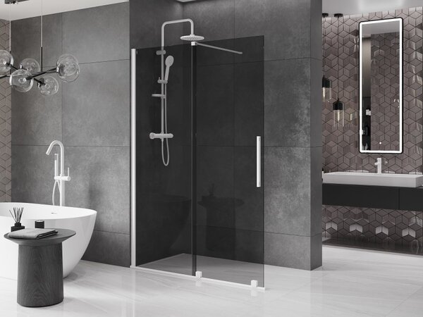Mexen Velar, zuhany paraván tolóajtóval Walk-in 130 x 200 cm, 8mm szürke üveg, fehér matt, 871-130-000-43-20