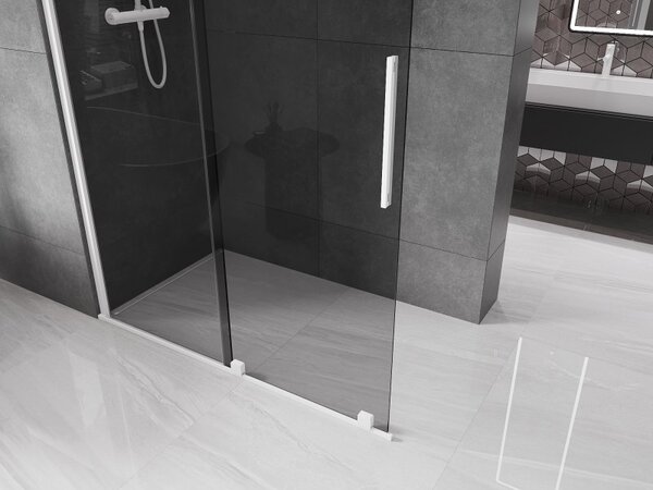 Mexen Velar, zuhany paraván tolóajtóval Walk-in 130 x 200 cm, 8mm szürke üveg, fehér matt, 871-130-000-43-20