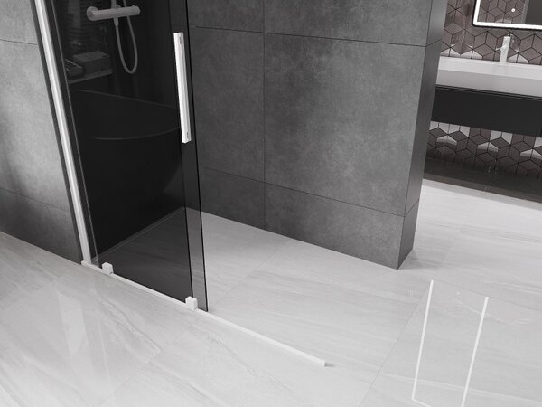 Mexen Velar, zuhany paraván tolóajtóval Walk-in 130 x 200 cm, 8mm szürke üveg, fehér matt, 871-130-000-43-20