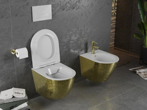 Mexen Lena, függő WC csésze 480x360x355 mm, fehér - arany mintás, 30224008