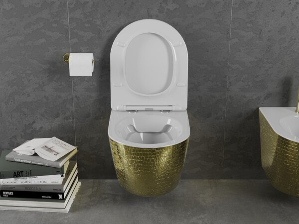 Mexen Lena, függő WC csésze 480x360x355 mm, fehér - arany mintás, 30224008