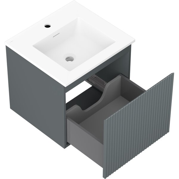 Mexen Rivel, fürdőszobaszekrény 50 cm Otis mosdóval, 1 fiókkal, rovátkolt, grafit matt/fehér matt, 91A20-05047-1-BF66-W18M01