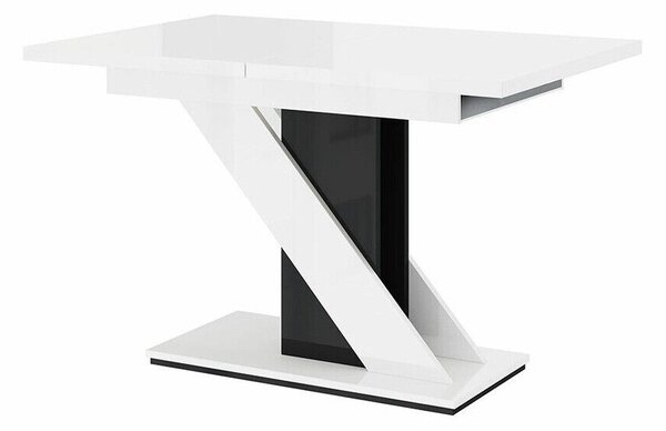 Asztal Goodyear 105, Fényes fehér, Fényes fekete, 76x80x120cm, Hosszabbíthatóság, Laminált forgácslap