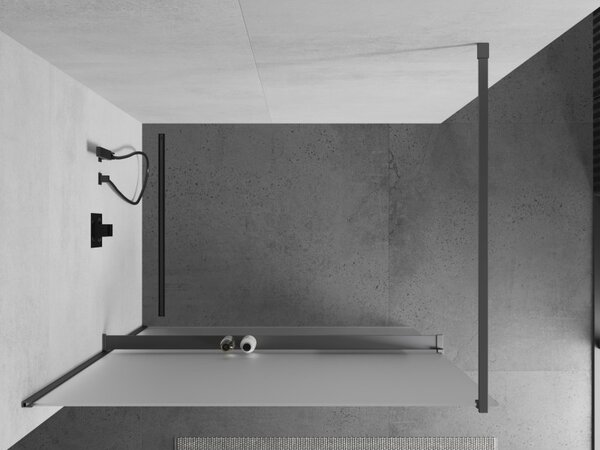 Mexen Kioto+, Walk-In zuhanyparaván polccal és akasztóval 130 x 200 cm, 8 mm-es matt üveg, grafit profil, 800-130-121-95-30