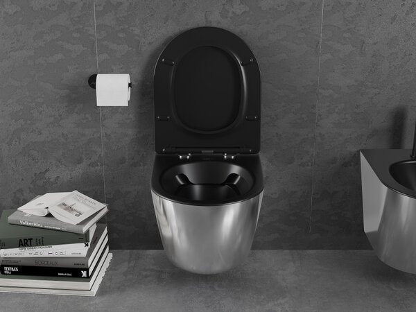 Mexen Lena, függő wc csésze 480x360x355 mm, lassan süllyedő ülőfelülettel, fekete matt - ezüst, 30224074