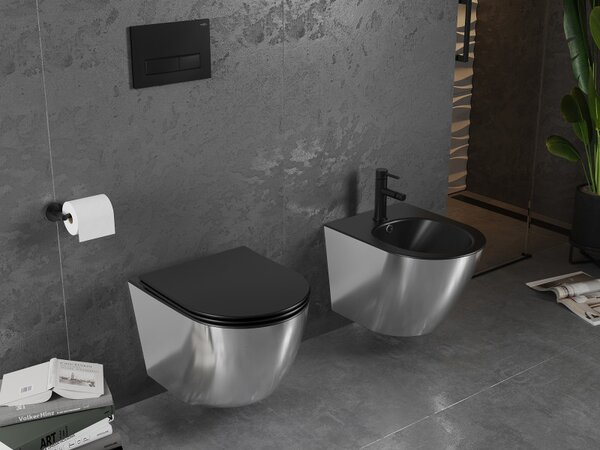 Mexen Lena, függő wc csésze 480x360x355 mm, lassan süllyedő ülőfelülettel, fekete matt - ezüst, 30224074