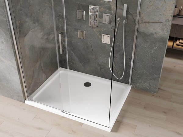 Mexen Omega eltolható zuhanykabin 110 x 90 cm, 8 mm-es üveg, króm profil-átlátszó üveg + vékony zuhanytálca 5 cm, 825-110-090-01-00-4010